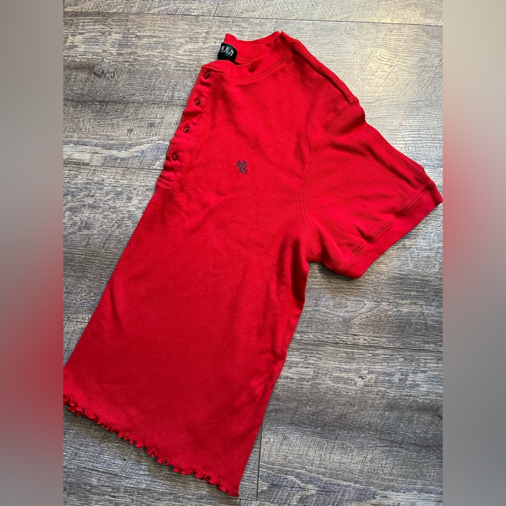 Lauren Ralph Lauren Scarlet Buttoned Tee